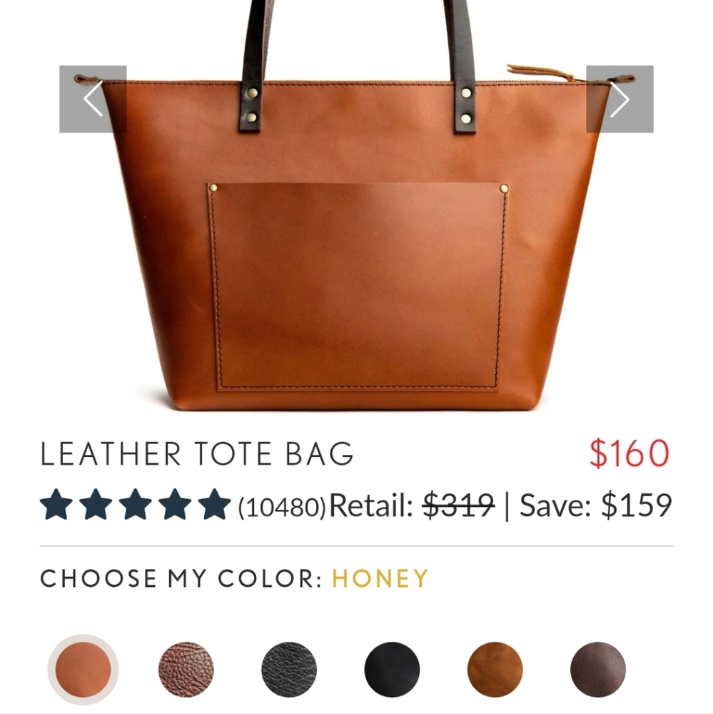 Portland Leather Large Tote in Honey - Picture 3 of 8